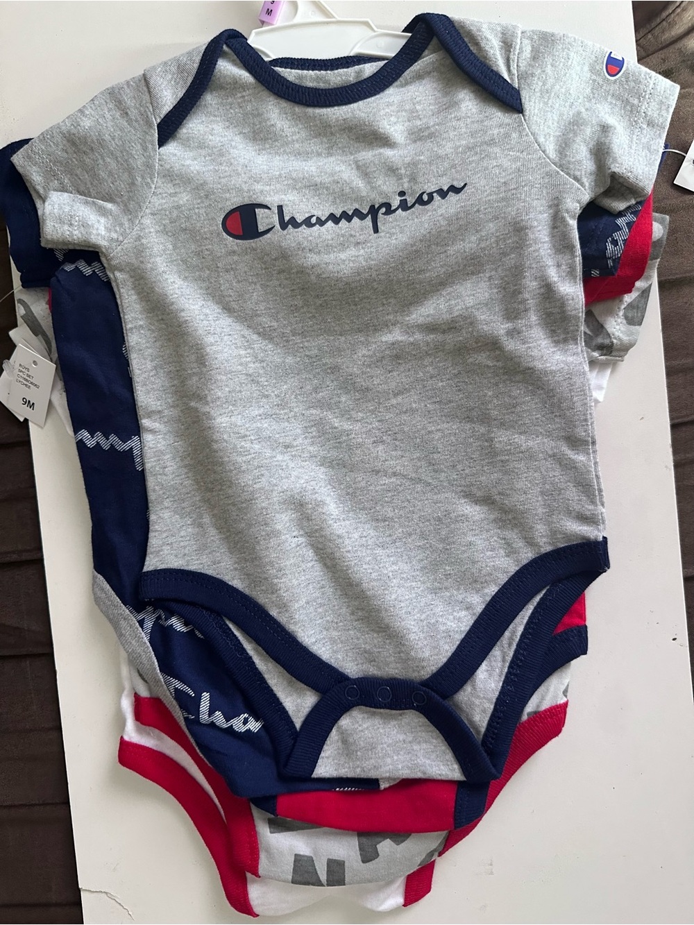 New with Tags 5 onesies setChampion Grey and Navy Baby Bodysuit with Logo Accent